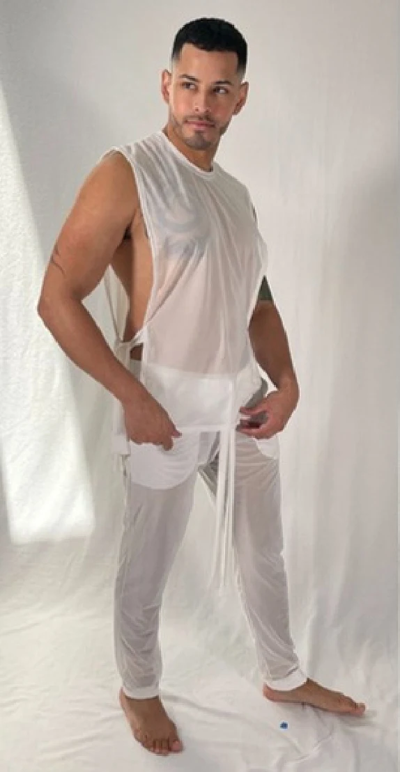 Homme Fetish sheer Cruise top and pants in Porcelain