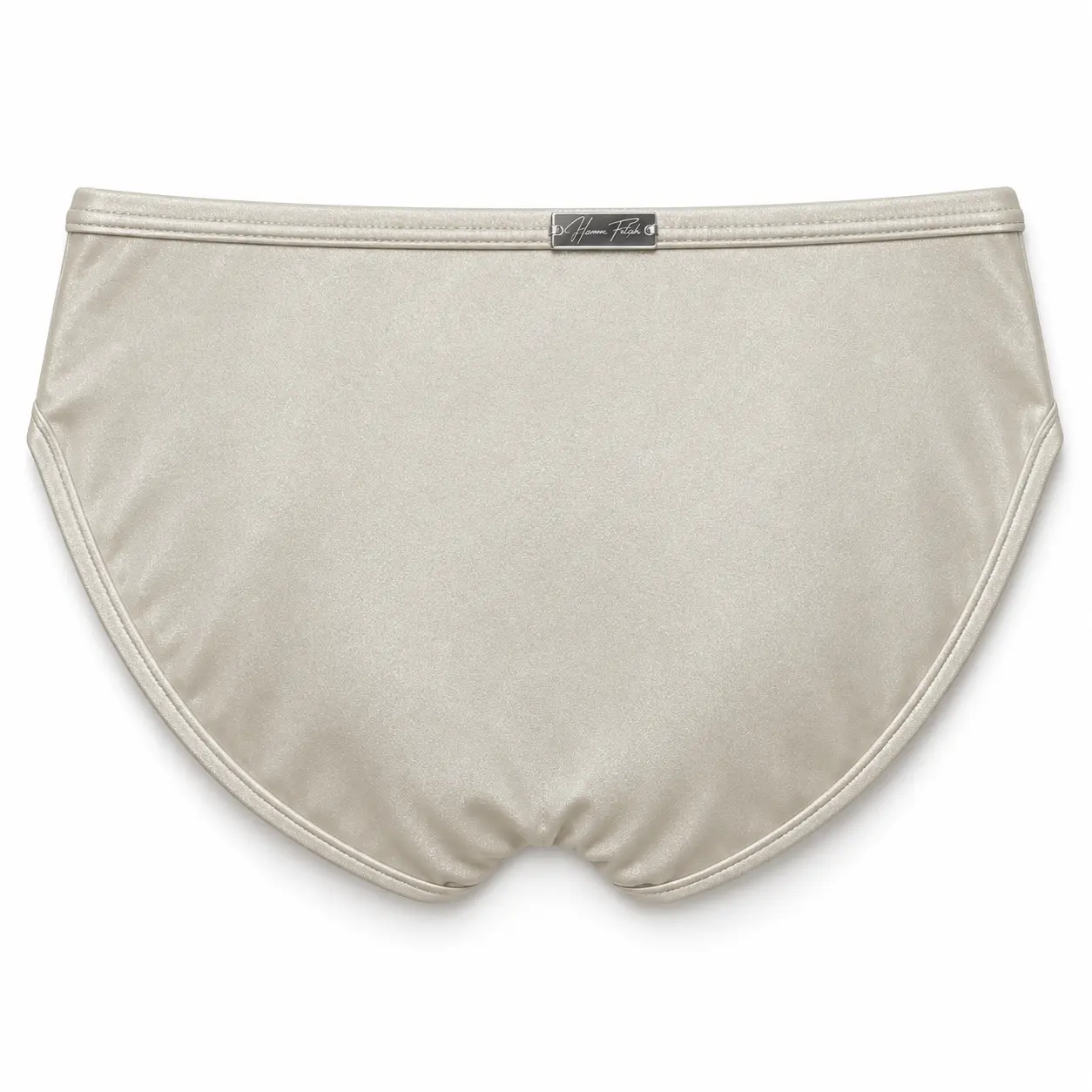 Ruched Waist Swim Brief in Shimmer Beige, back view
