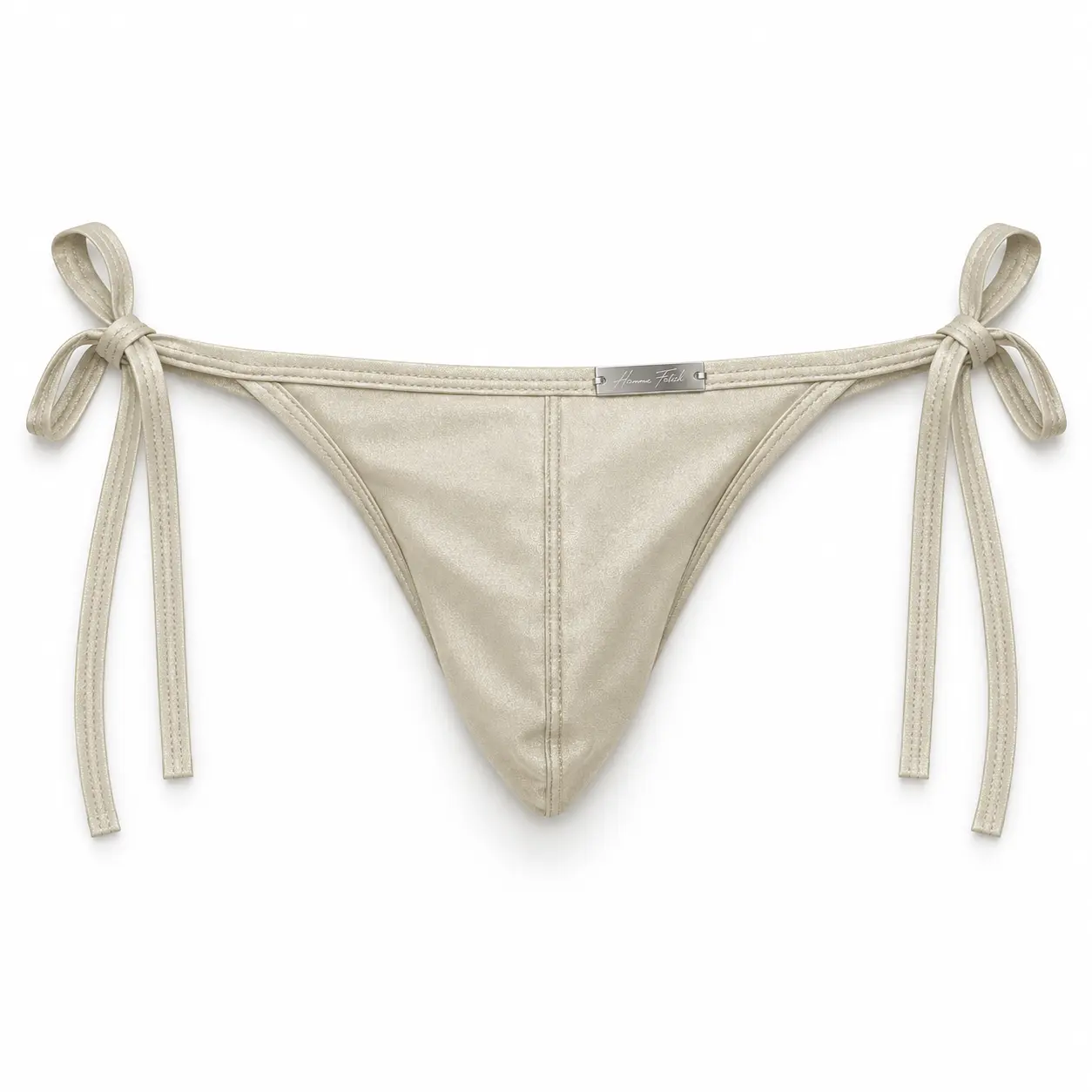 Side-Tie Swim Brief in Shimmer Beige, front view