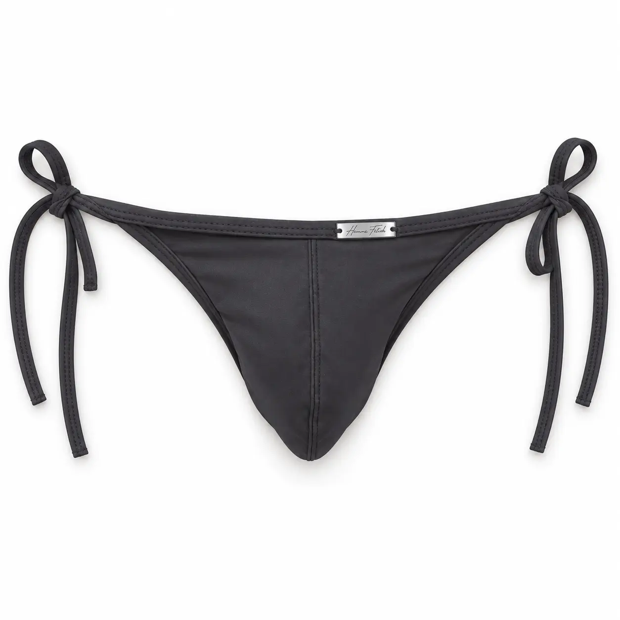 Side-Tie Swim Brief in Shimmer Dark Gray, front view