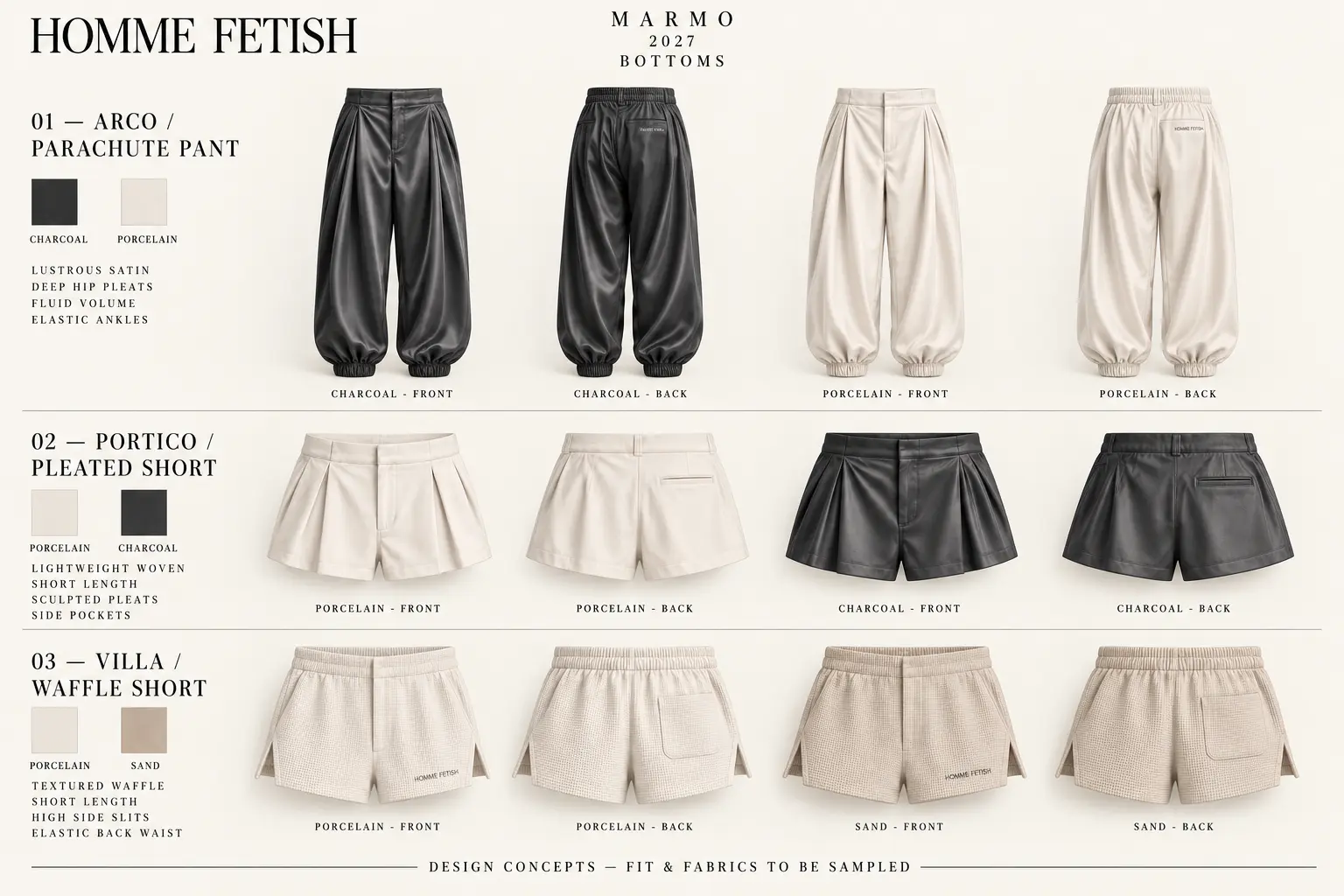 Arco Parachute Pant — Charcoal · front and back