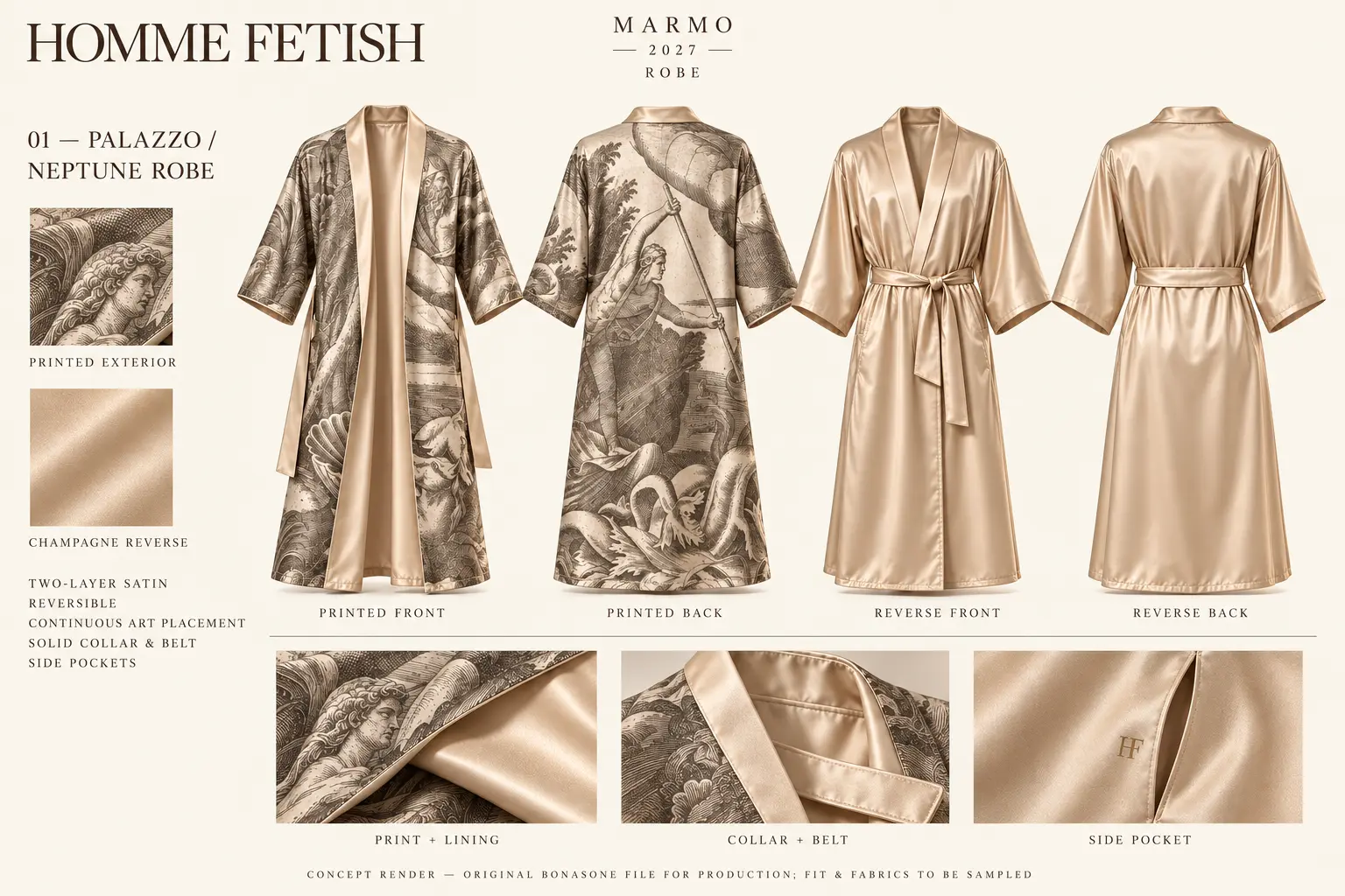 Palazzo Neptune Reversible Robe — Printed · front and back